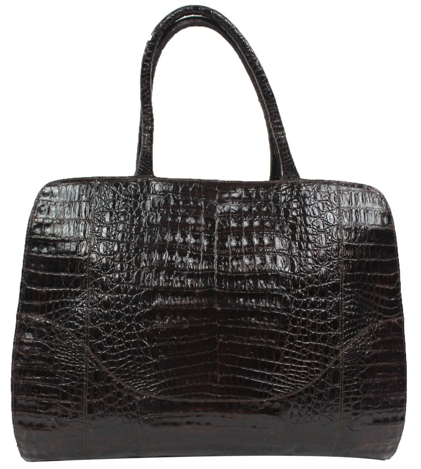 Large Top Handle Brown Croc Tote