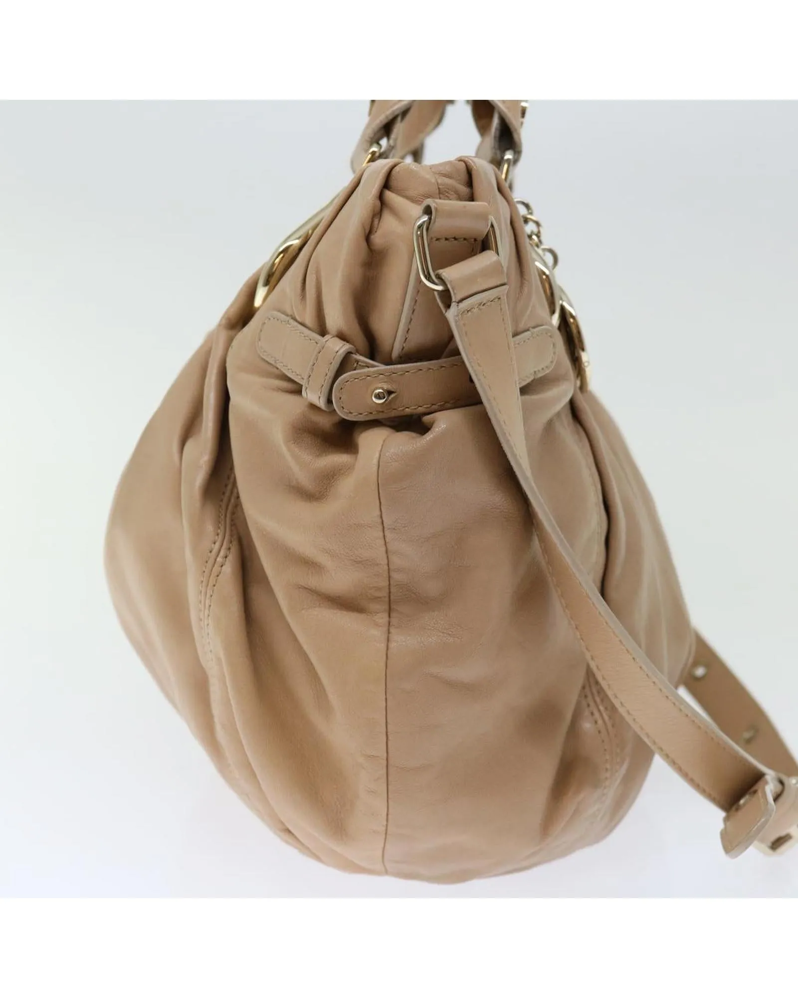 Leather Beige 2Way Hand Bag with Shoulder Strap