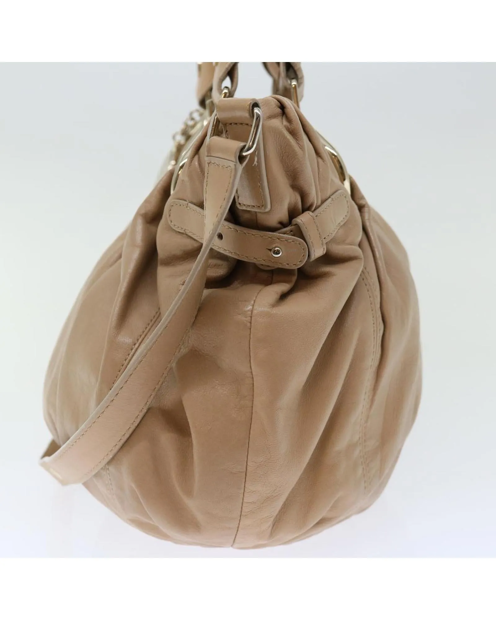 Leather Beige 2Way Hand Bag with Shoulder Strap