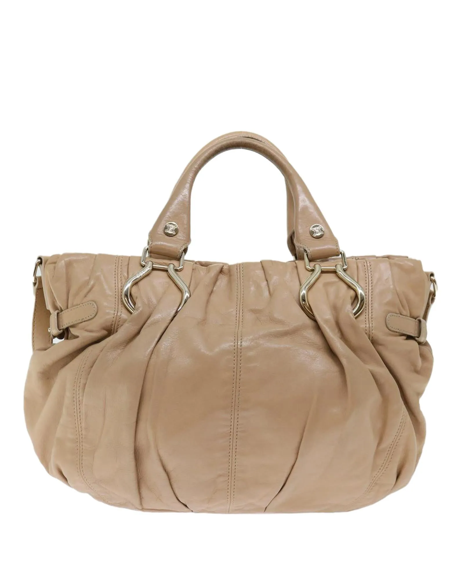 Leather Beige 2Way Hand Bag with Shoulder Strap