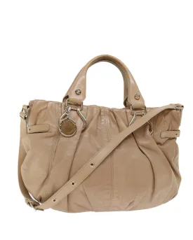 Leather Beige 2Way Hand Bag with Shoulder Strap