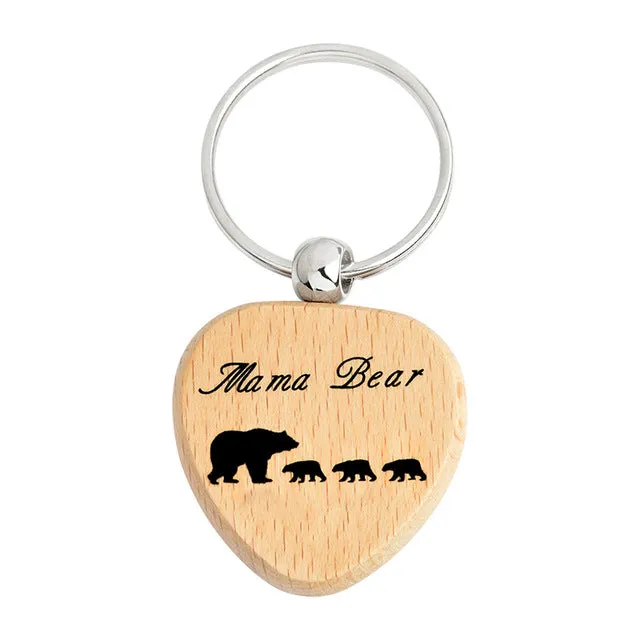 Mama Bear Wooden Keychain