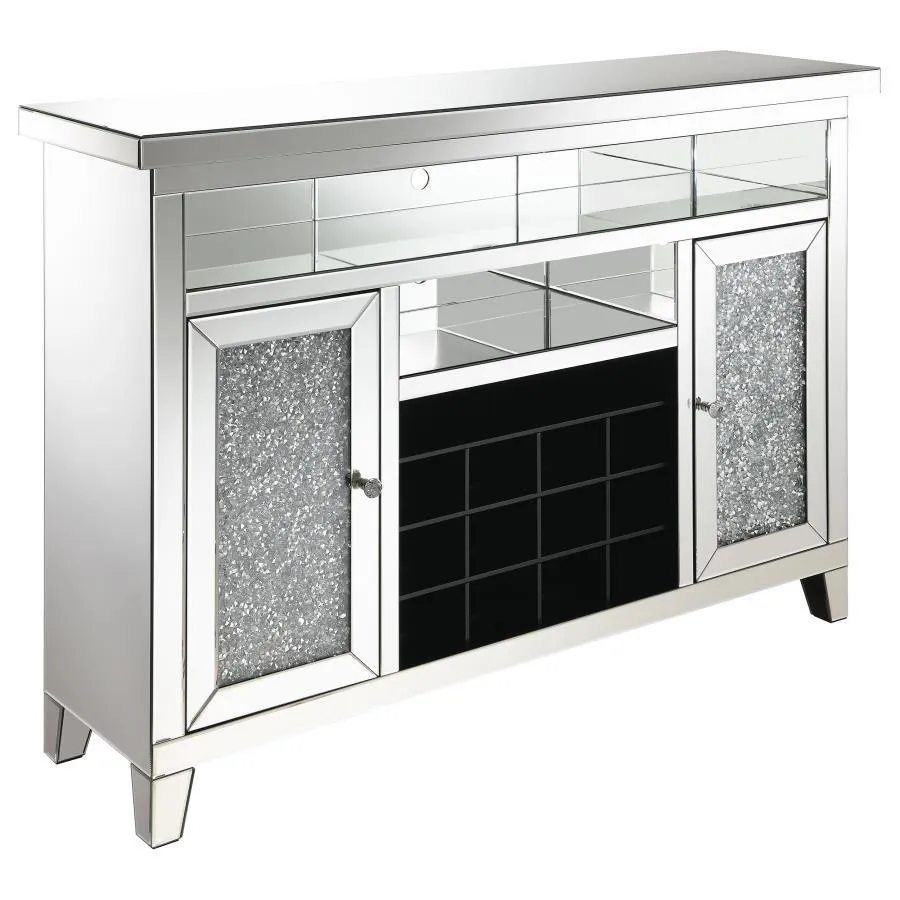 Melinda - 2-Door LED Mirrored Wine Storage Bar Cabinet - Silver