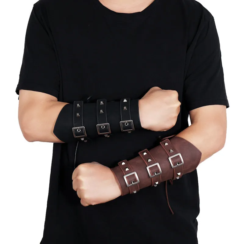 Men's Leather Wristband Hand Guard Personality Wide Leather Punk Riding Arm Guard