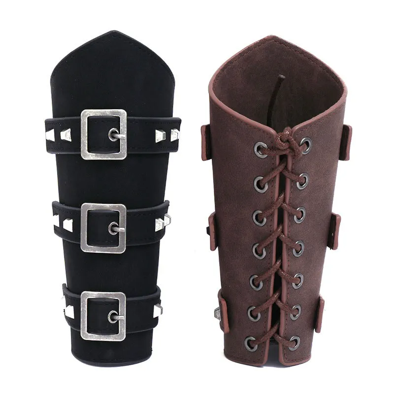 Men's Leather Wristband Hand Guard Personality Wide Leather Punk Riding Arm Guard