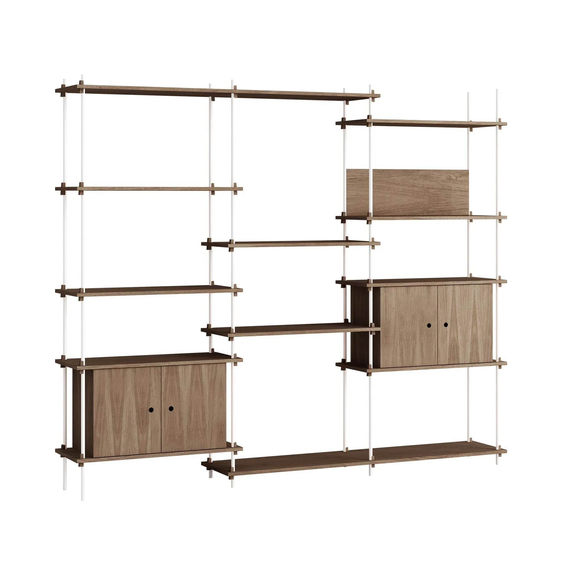 MOEBE triple shelving system with 2 cabinets and L shelf