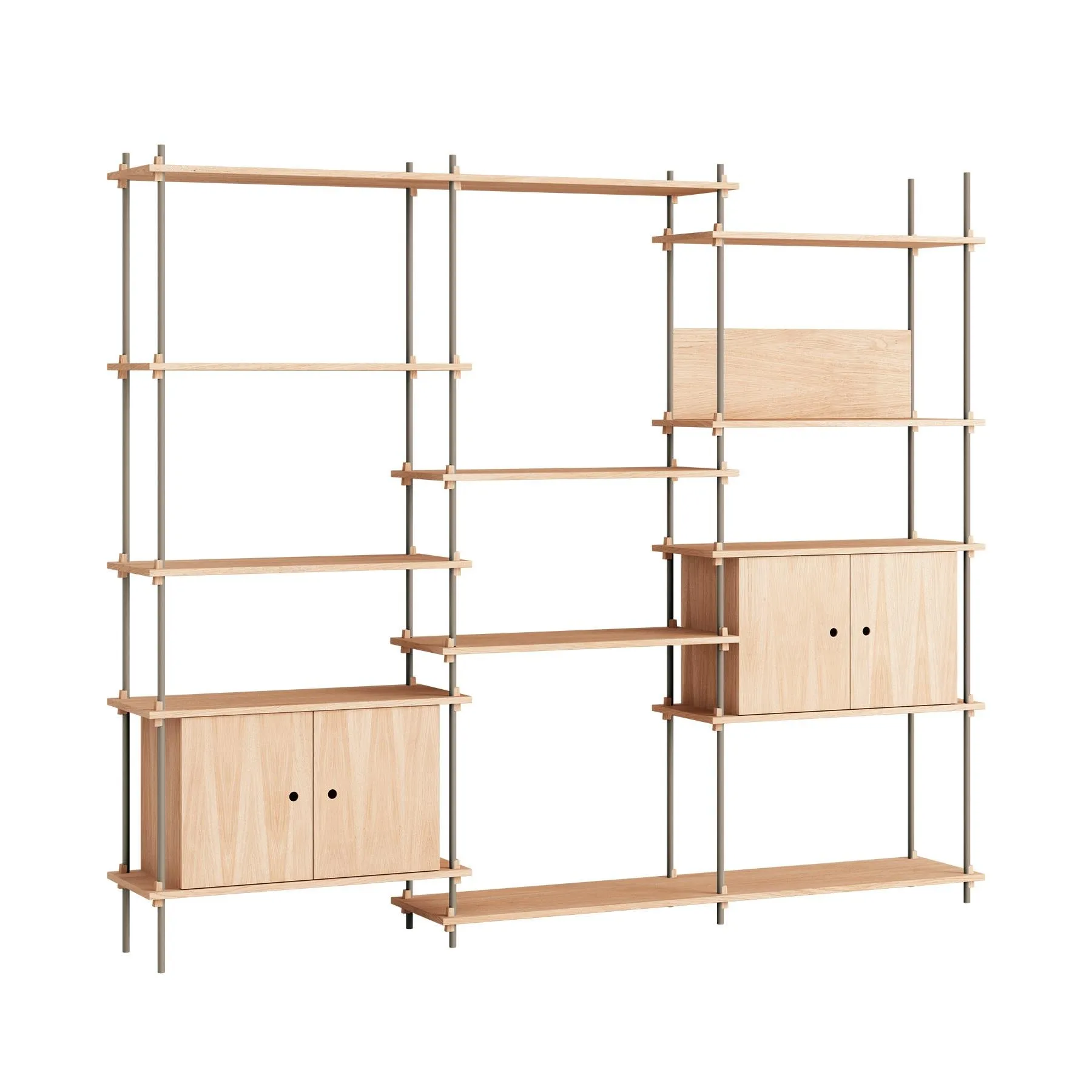 MOEBE triple shelving system with 2 cabinets and L shelf