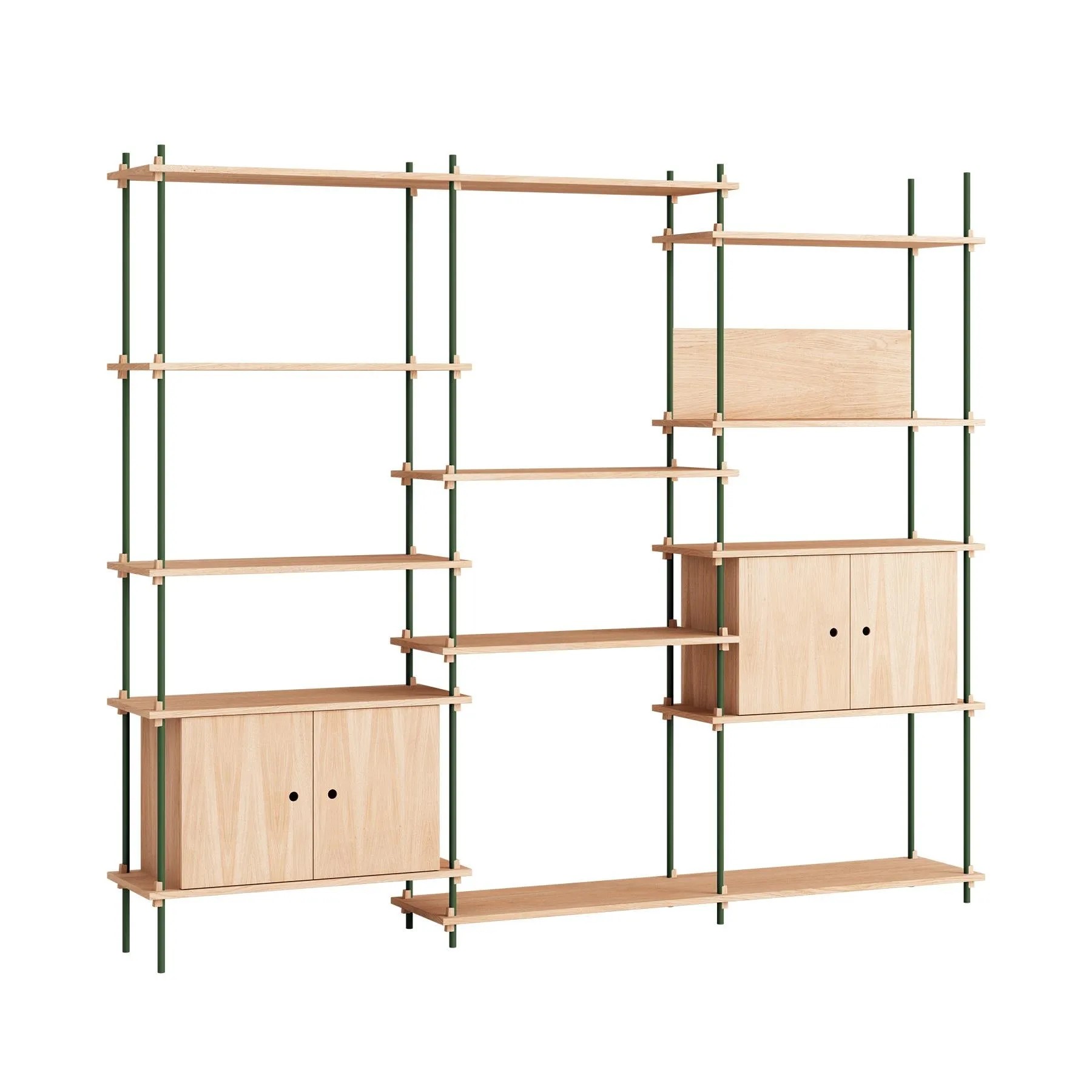 MOEBE triple shelving system with 2 cabinets and L shelf