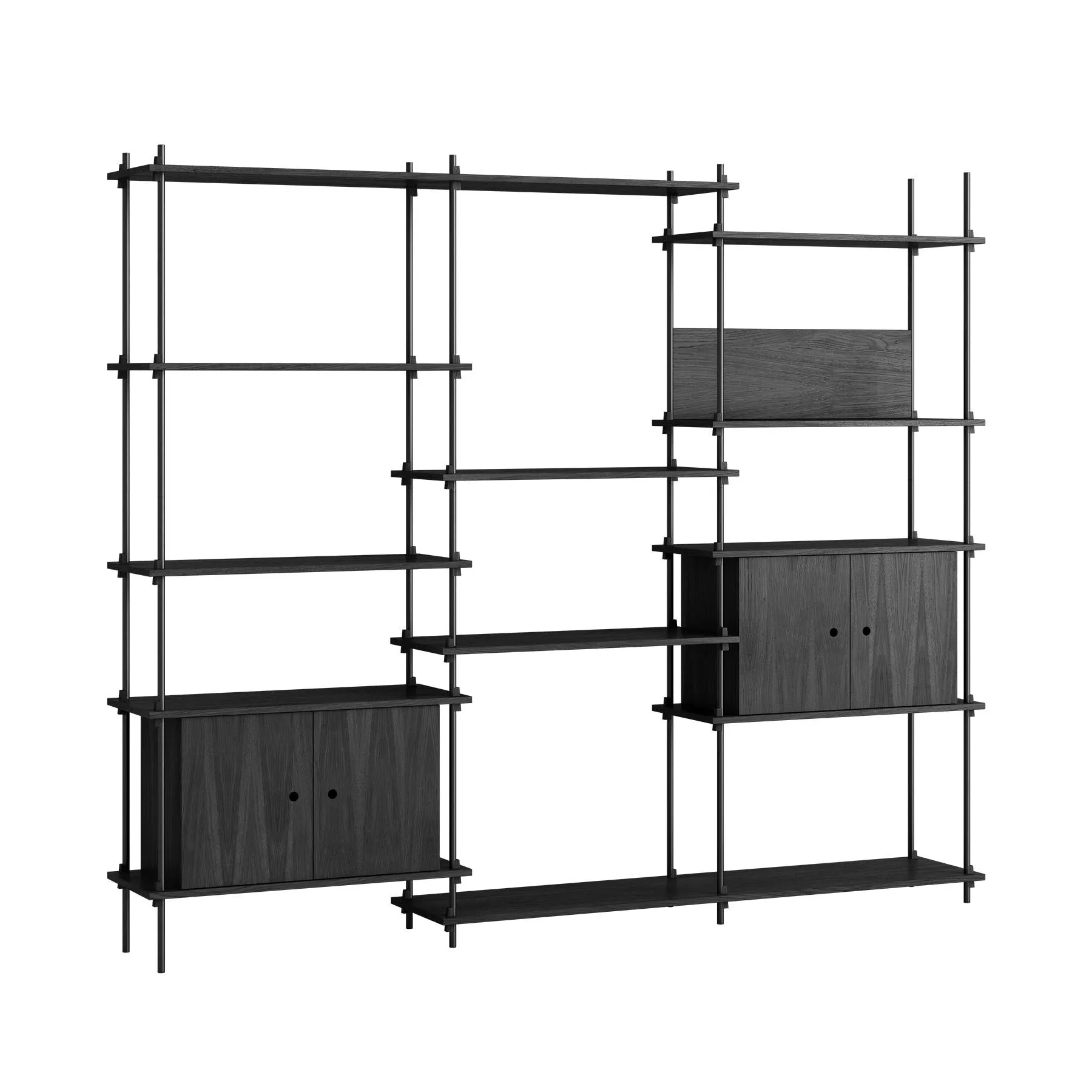 MOEBE triple shelving system with 2 cabinets and L shelf