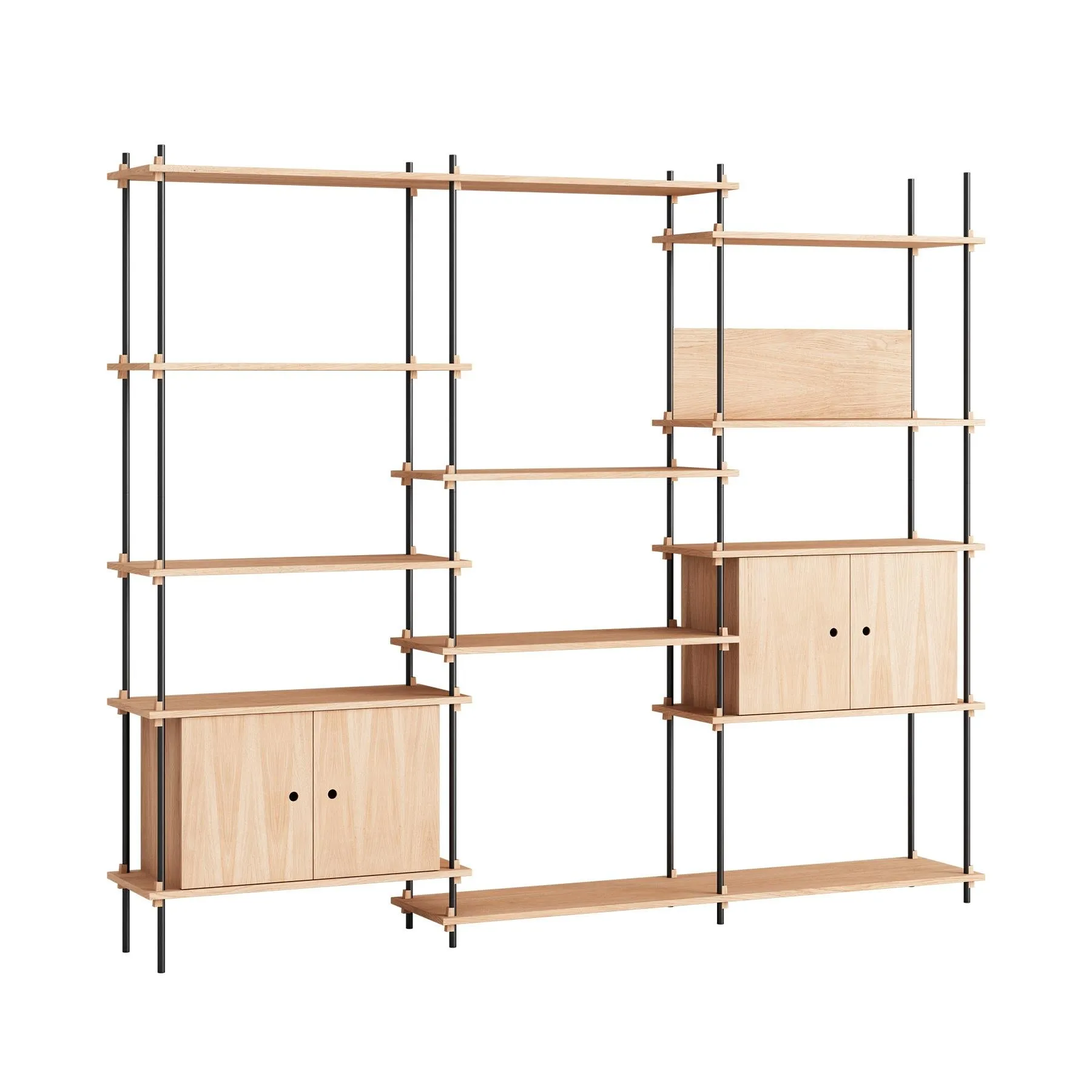 MOEBE triple shelving system with 2 cabinets and L shelf