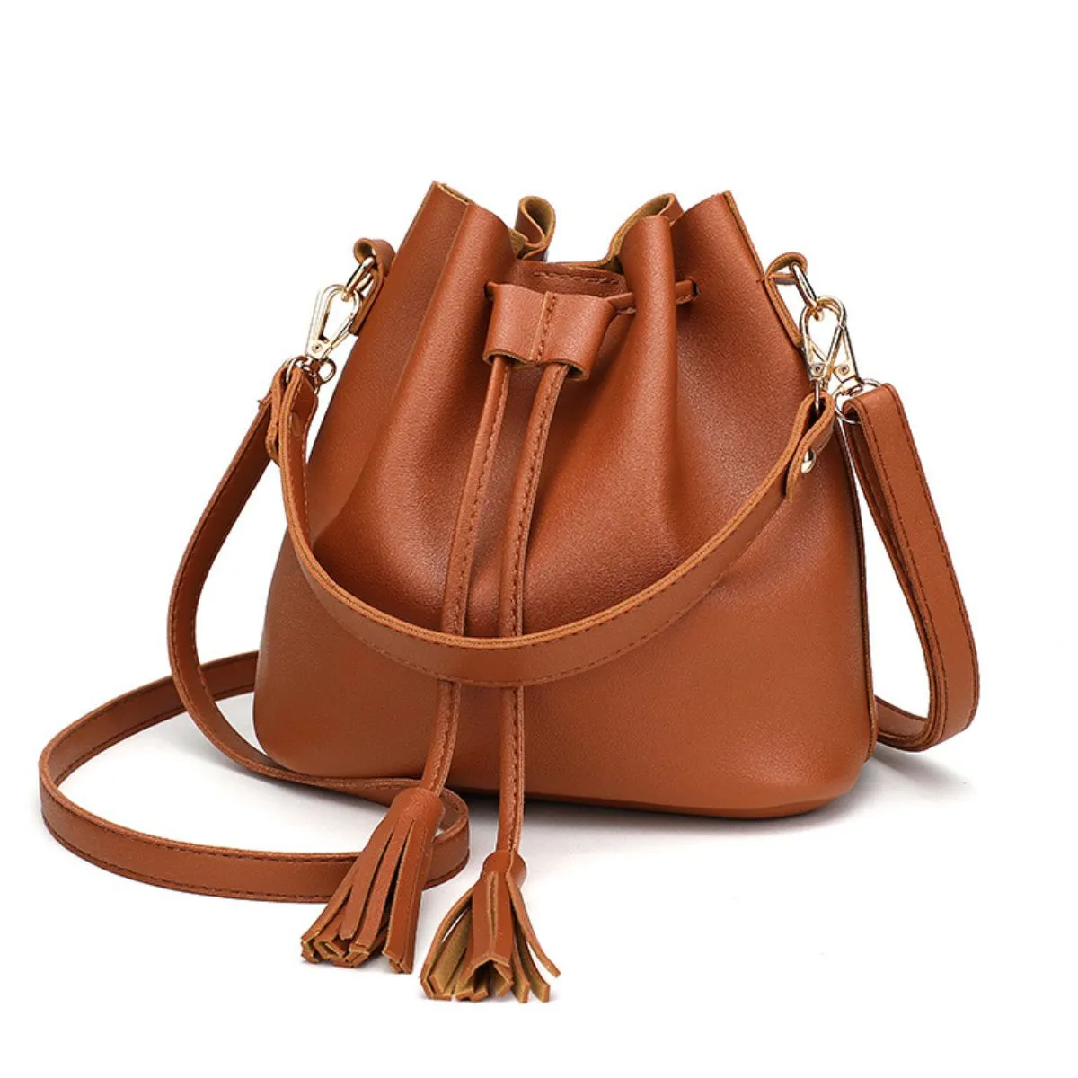 PU Leather Bucket Bag with Tassel