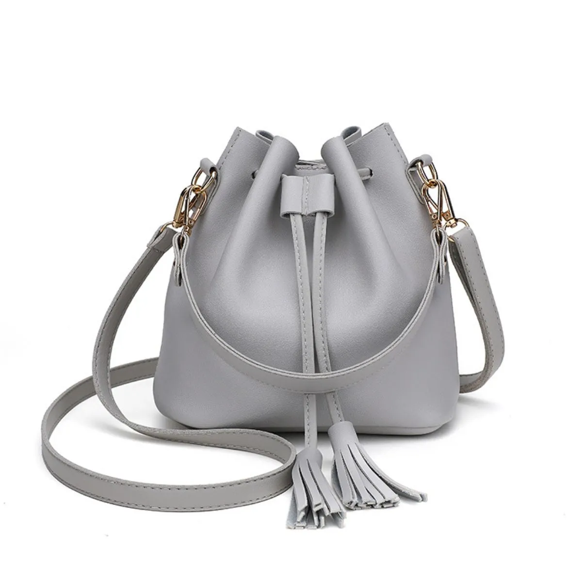 PU Leather Bucket Bag with Tassel