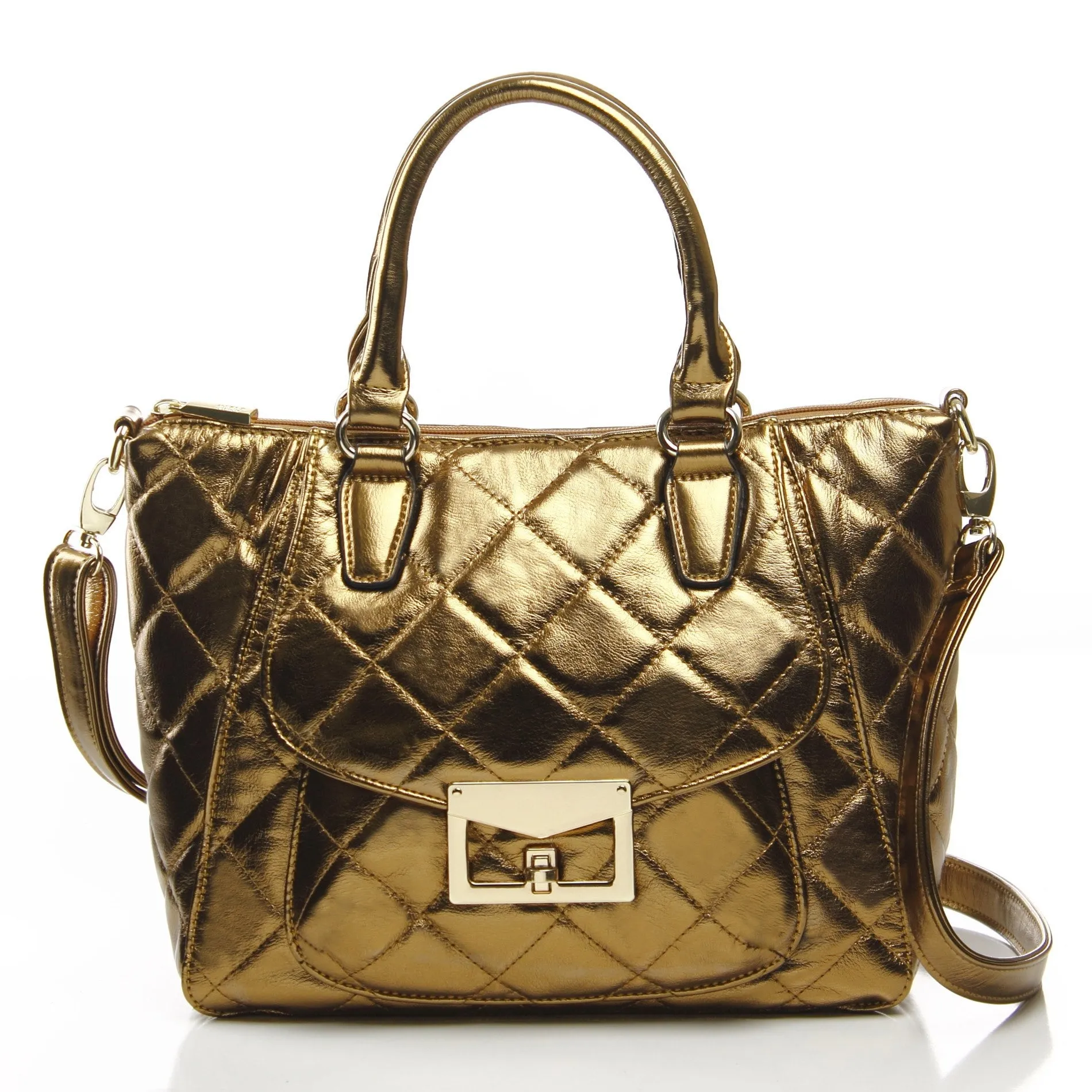 Quilted Metallic Antoinette Satchel Bag