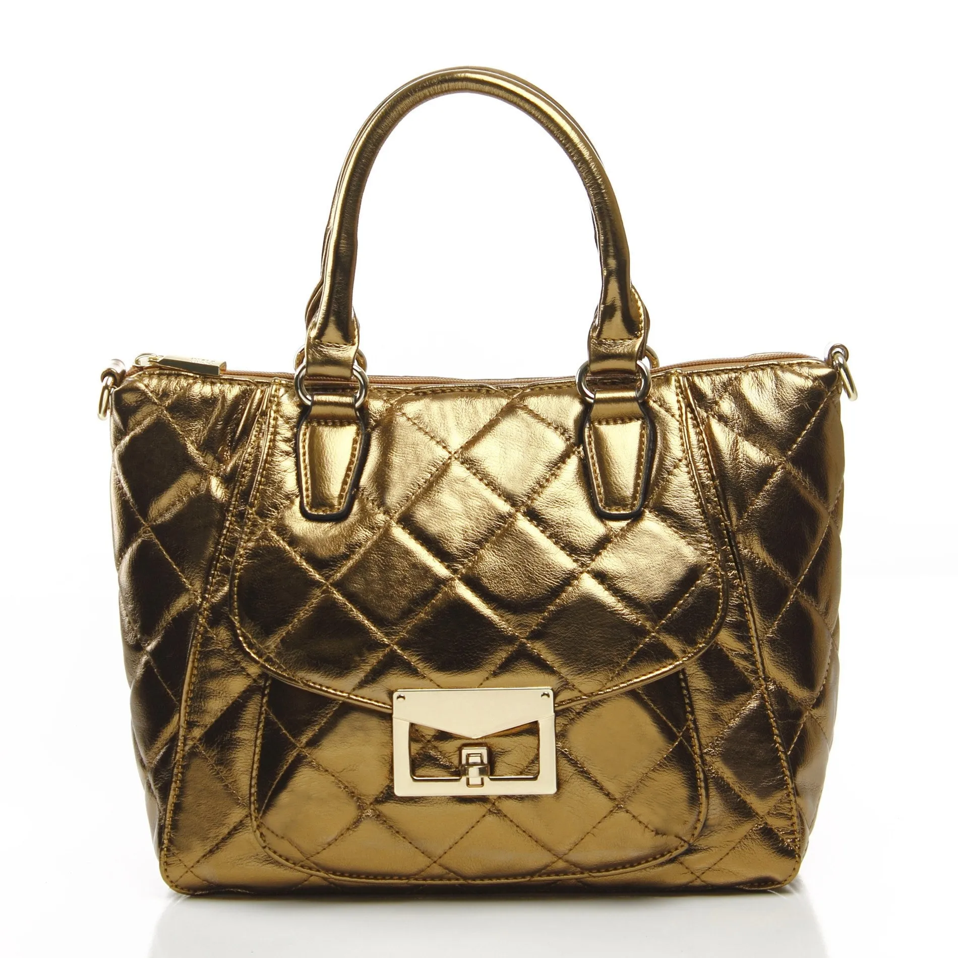 Quilted Metallic Antoinette Satchel Bag