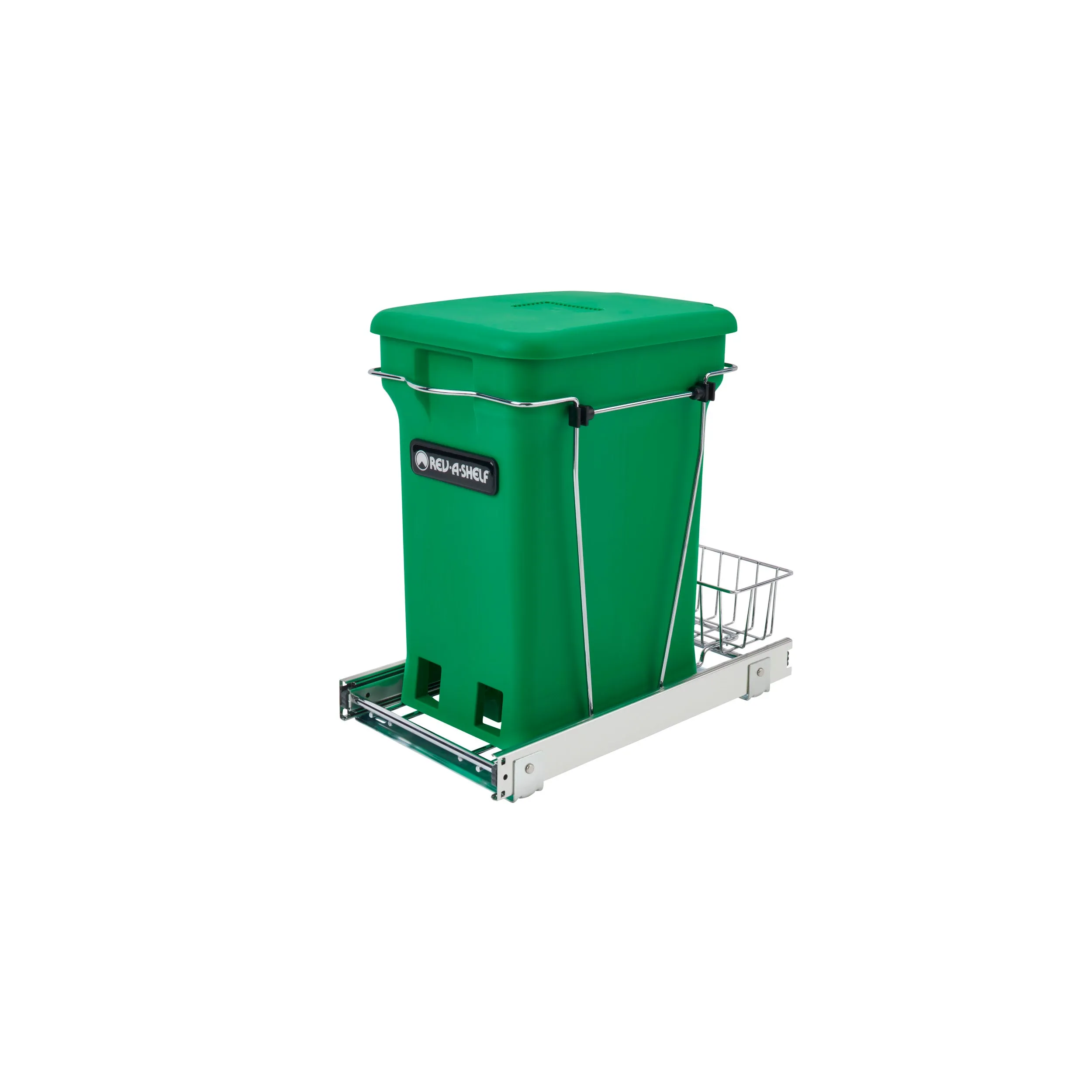 Rev-A-Shelf / RV-12KD-CKGR-S / Chrome Steel Pullout Compost Container w/ Rear Basket Storage