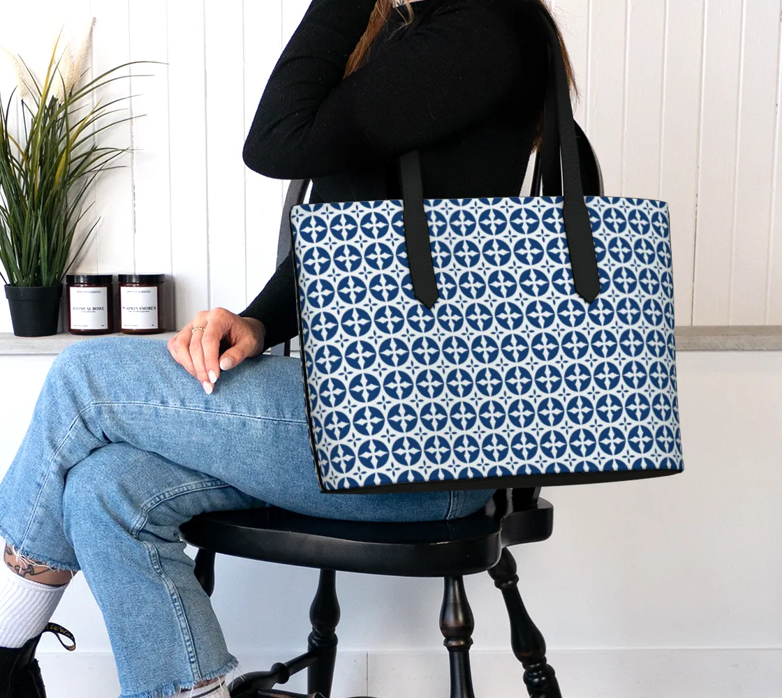 Santorini Blue Cross Vegan Leather Tote Bag