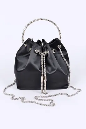 Satin Top Handle Bucket Clutch Bag