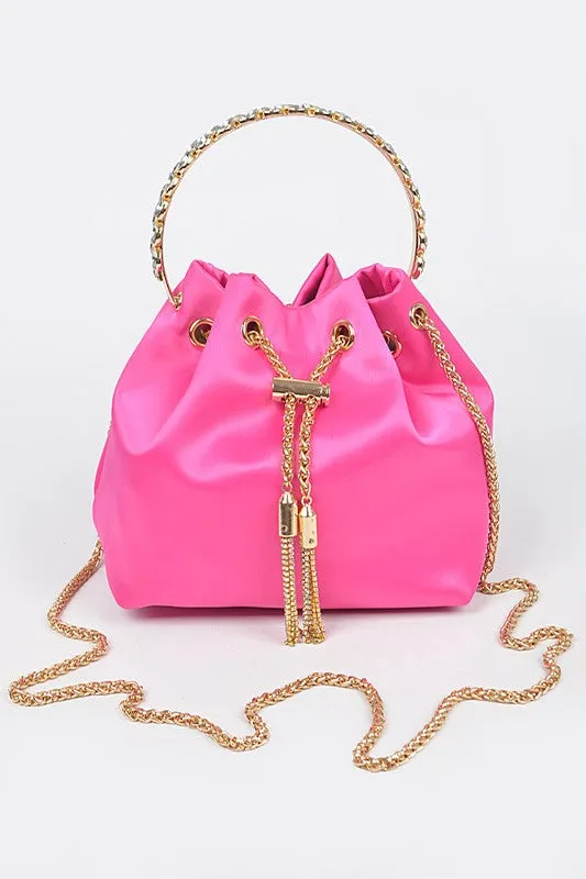 Satin Top Handle Bucket Clutch Bag