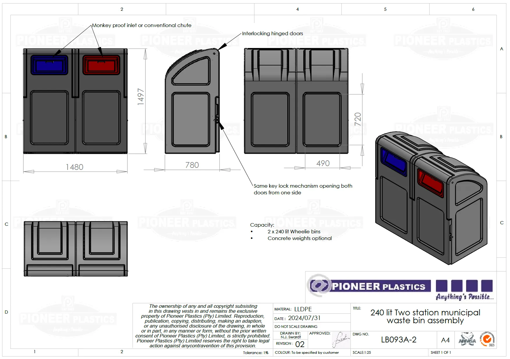 Tamper Resistant 240L Wheelie Refuse Bin Housing